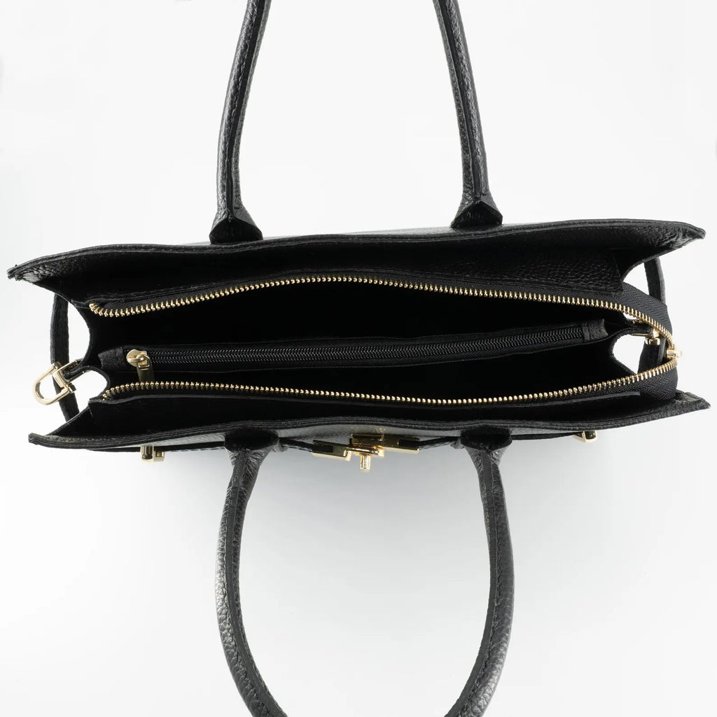 Italian Handmade Leather Bag for Women | Elegant Black Leather Tote From Florence, Made in Italy | Luxury Top Handle Purse