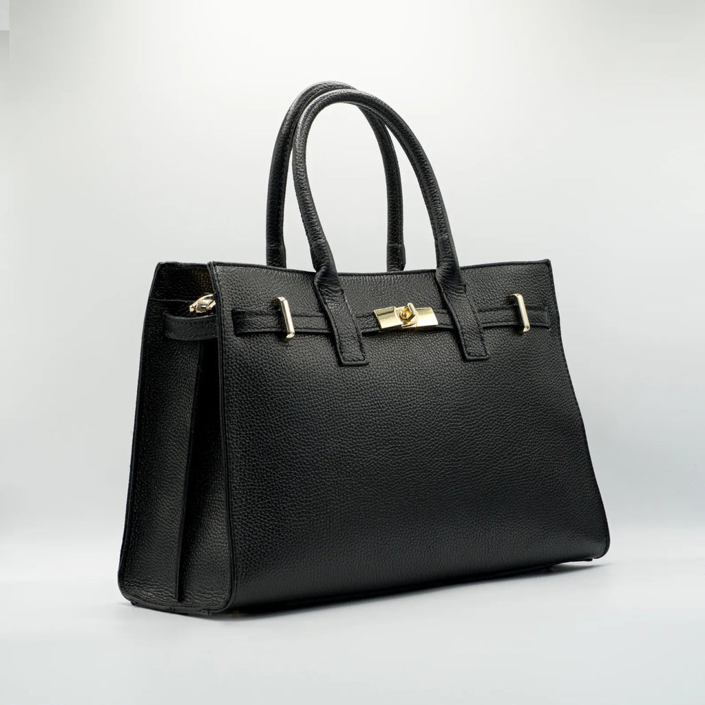 Italian Handmade Leather Bag for Women | Elegant Black Leather Tote From Florence, Made in Italy | Luxury Top Handle Purse