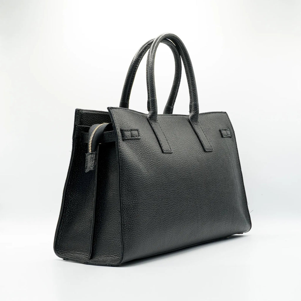 Italian Handmade Leather Bag for Women | Elegant Black Leather Tote From Florence, Made in Italy | Luxury Top Handle Purse