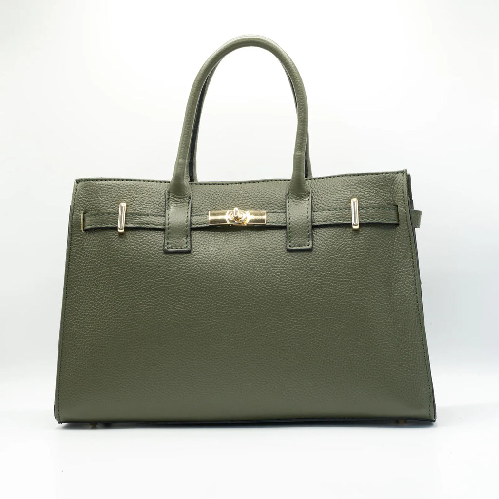 Italian Handmade Leather Bag for Women | Elegant Green Leather Tote From Florence, Made in Italy | Luxury Top Handle Purse