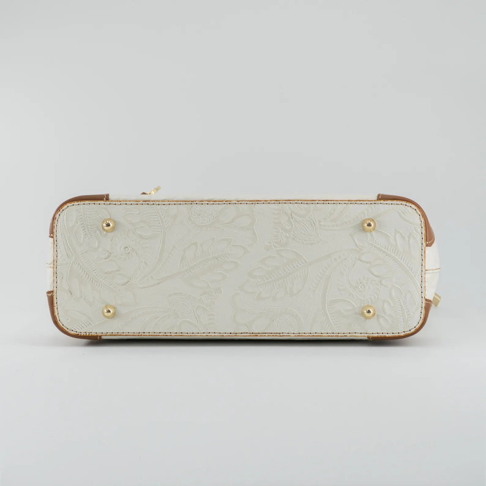 Italian Handmade Leather Bags For Woman | Elegant Embossed Leather Tote From Florence, Cream & Tan Bag, Made in Italy