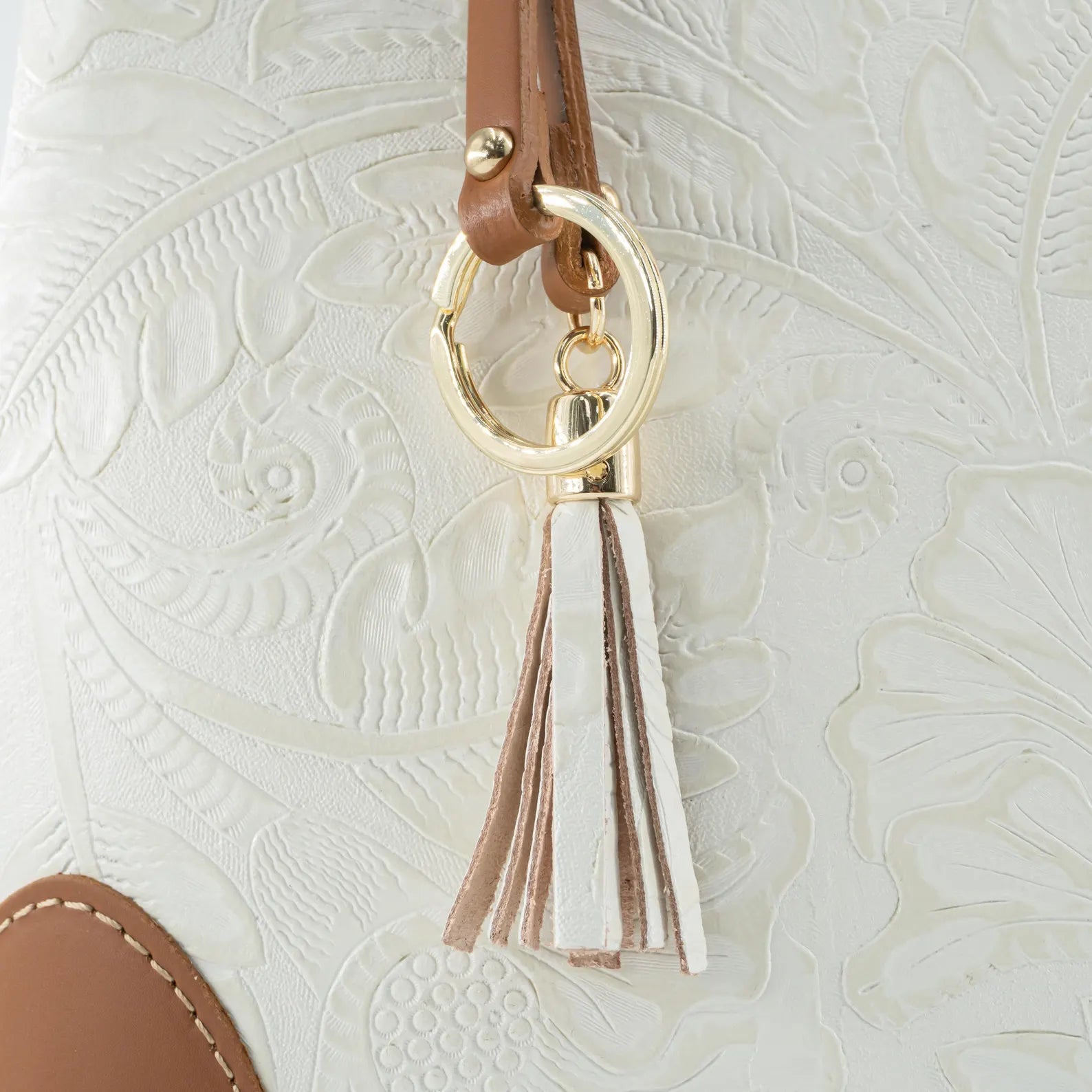 Italian Handmade Leather Bags For Woman | Elegant Embossed Leather Tote From Florence, Cream & Tan Bag, Made in Italy