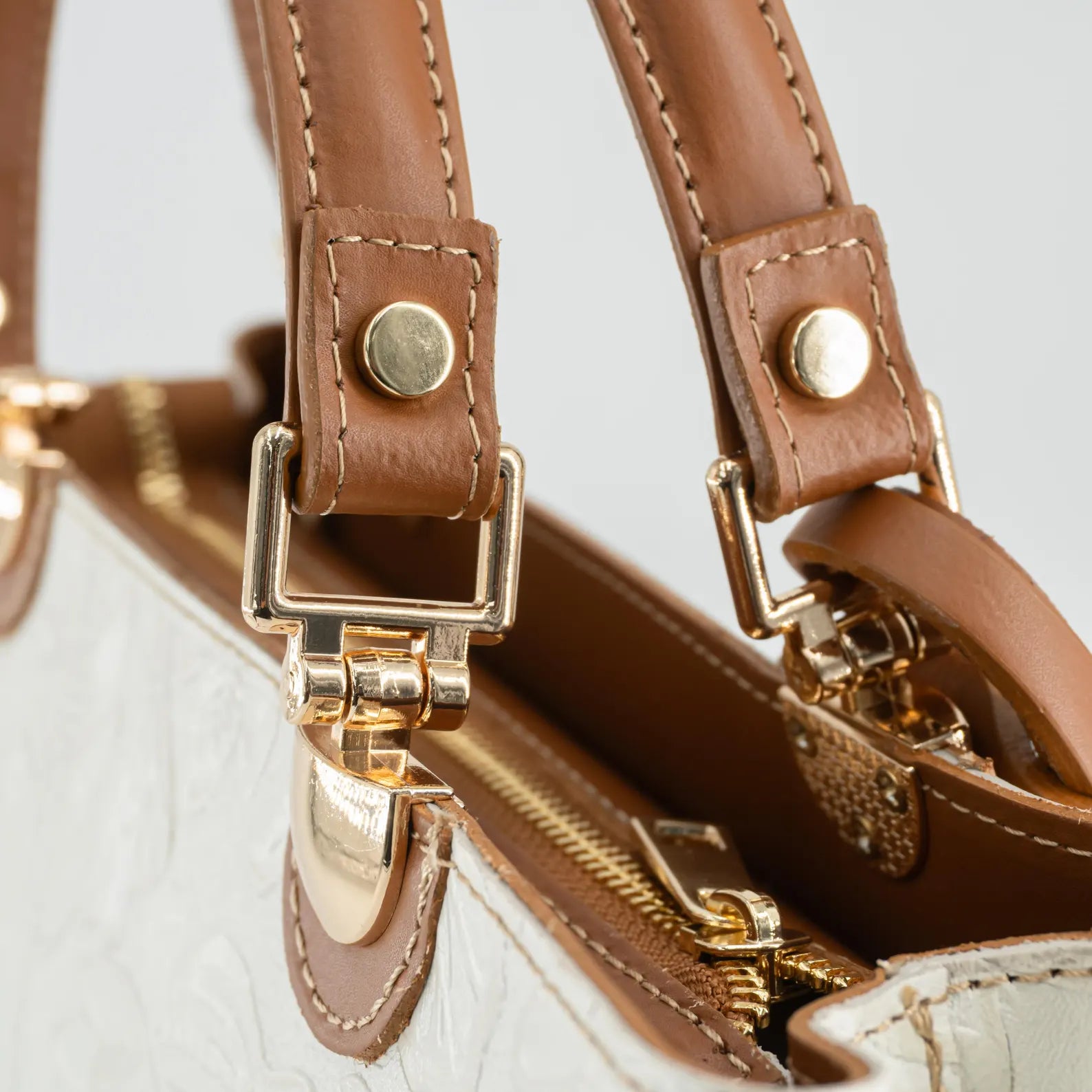 Italian Handmade Leather Bags For Woman | Elegant Embossed Leather Tote From Florence, Cream & Tan Bag, Made in Italy