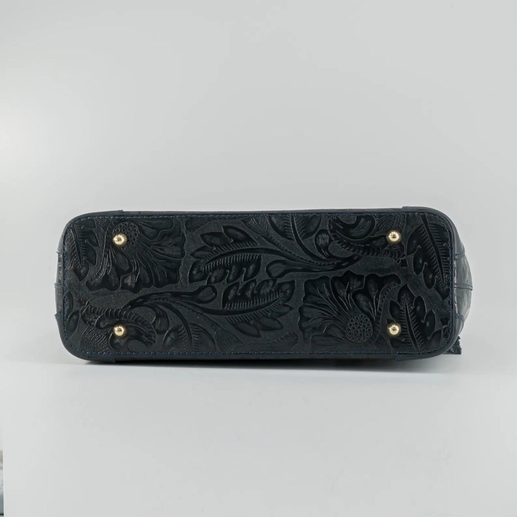 Italian Handmade Leather Bags For Woman | Elegant Embossed Leather Tote From Florence, Black Bag, Made in Italy | Top Handle Shoulder Bag