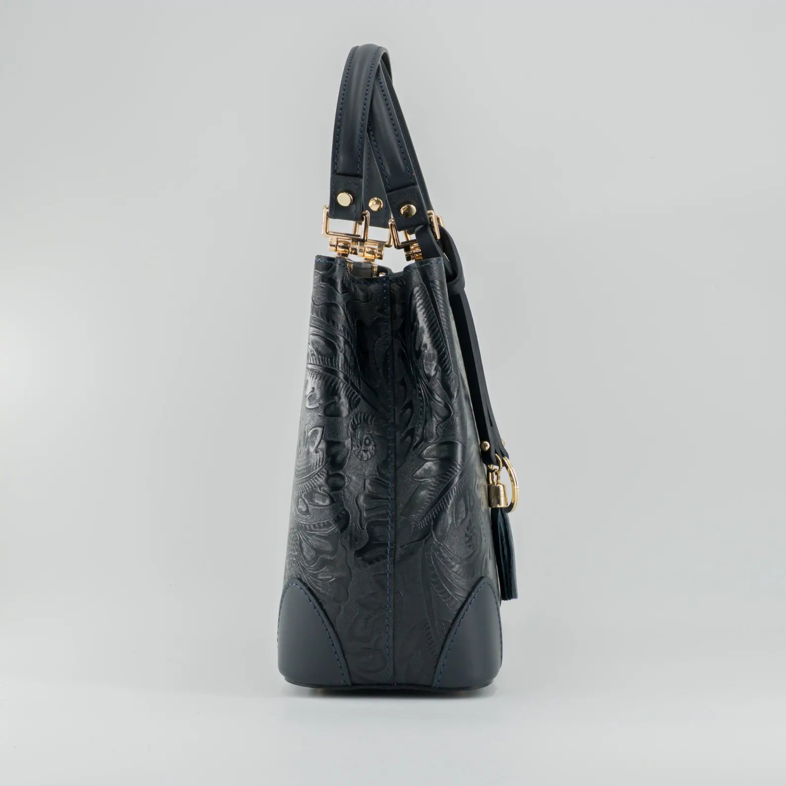 Italian Handmade Leather Bags For Woman | Elegant Embossed Leather Tote From Florence, Black Bag, Made in Italy | Top Handle Shoulder Bag