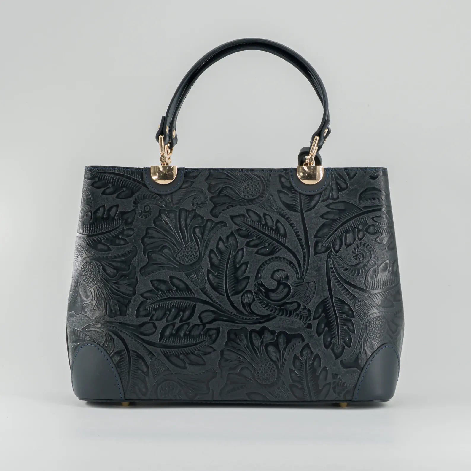 Italian Handmade Leather Bags For Woman | Elegant Embossed Leather Tote From Florence, Black Bag, Made in Italy | Top Handle Shoulder Bag