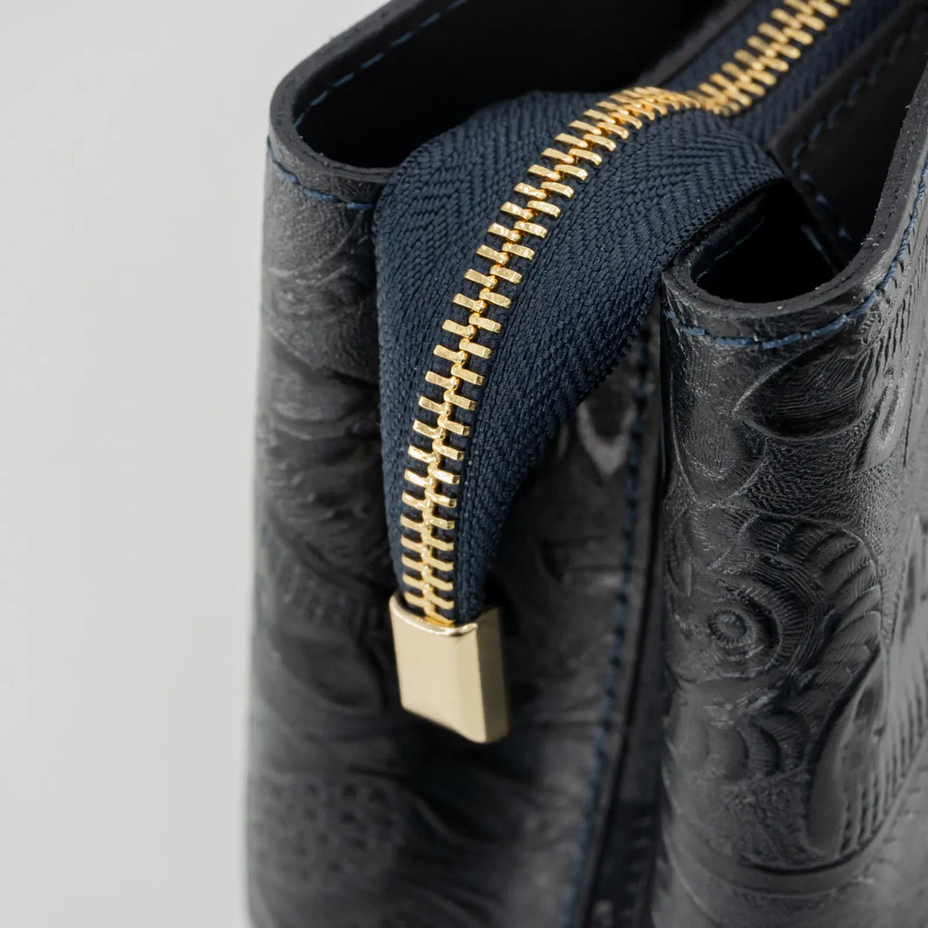 Italian Handmade Leather Bags For Woman | Elegant Embossed Leather Tote From Florence, Black Bag, Made in Italy | Top Handle Shoulder Bag