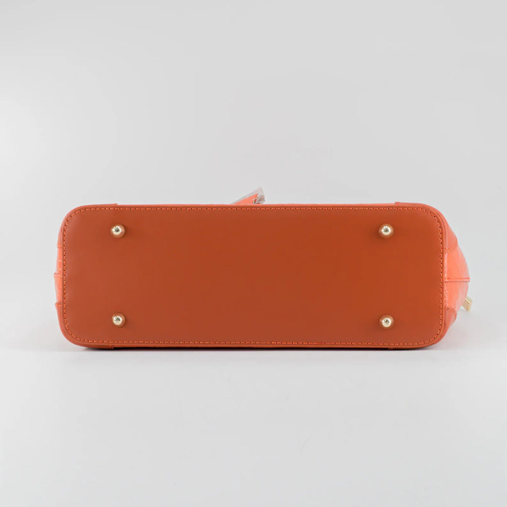 Italian Handmade Leather Bags For Woman | Elegant Embossed Leather Tote From Florence, Orange Bag, Made in Italy | Top Handle Shoulder Bag