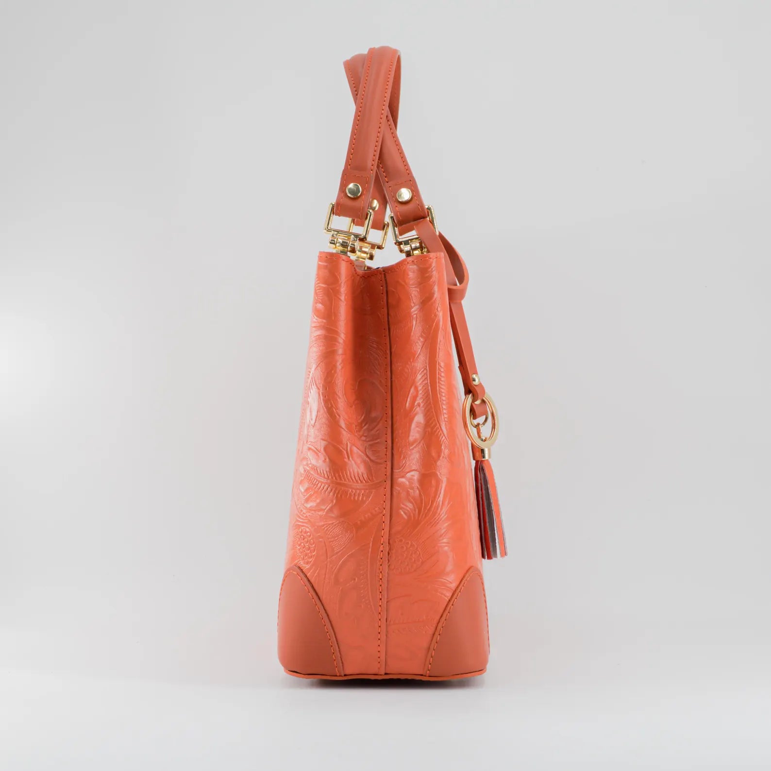 Italian Handmade Leather Bags For Woman | Elegant Embossed Leather Tote From Florence, Orange Bag, Made in Italy | Top Handle Shoulder Bag