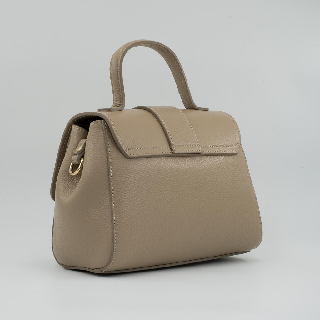 Italian Handmade Leather Bags For Woman | Elegant Top Handle Leather Bag From Florence, Biege Bag, Made in Italy