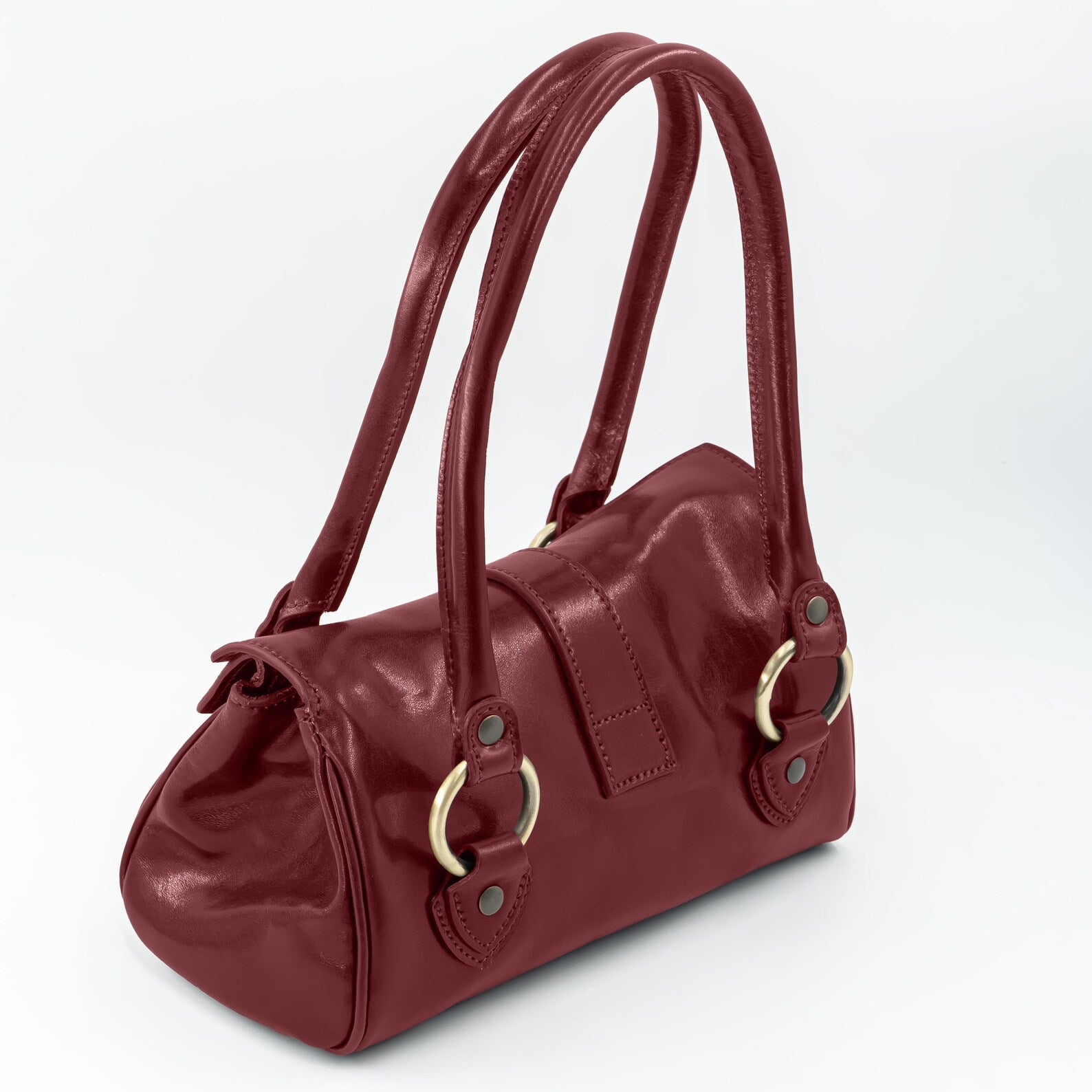 Italian Handmade Leather Bag for Women | Elegant Shoulder Bag From Florence, Burgundy Red Purse, Made in Italy | Top Handle Tote