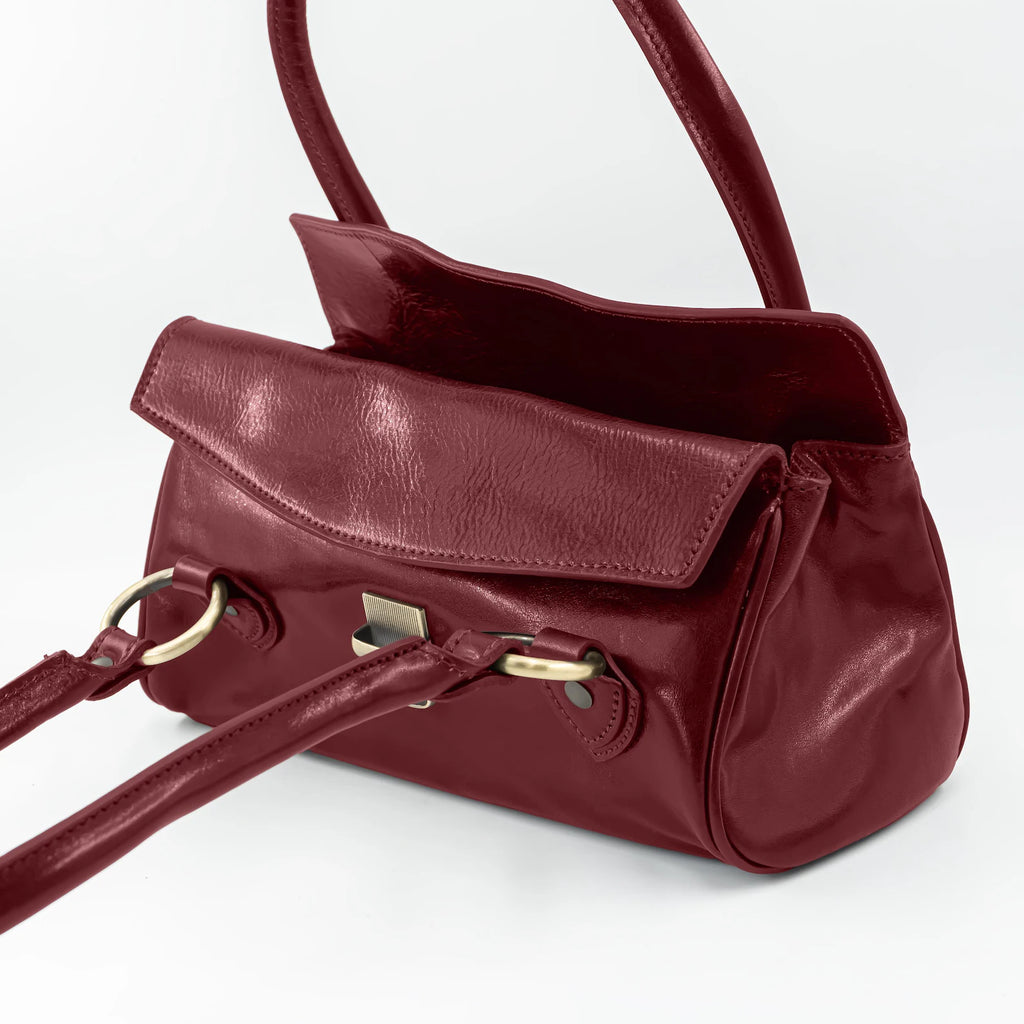 Italian Handmade Leather Bag for Women | Elegant Shoulder Bag From Florence, Burgundy Red Purse, Made in Italy | Top Handle Tote