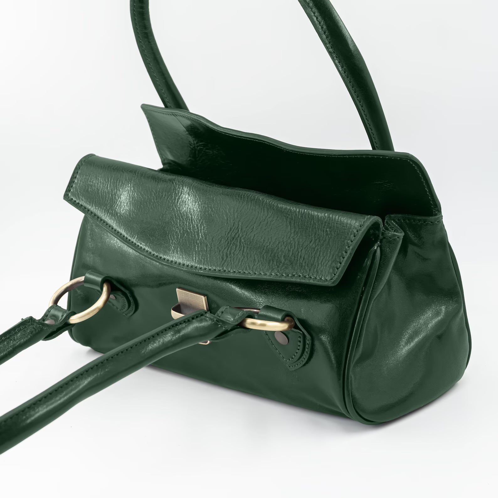 Italian Handmade Leather Bag for Women | Elegant Shoulder Bag From Florence, dark green Purse, Made in Italy | Top Handle Tote