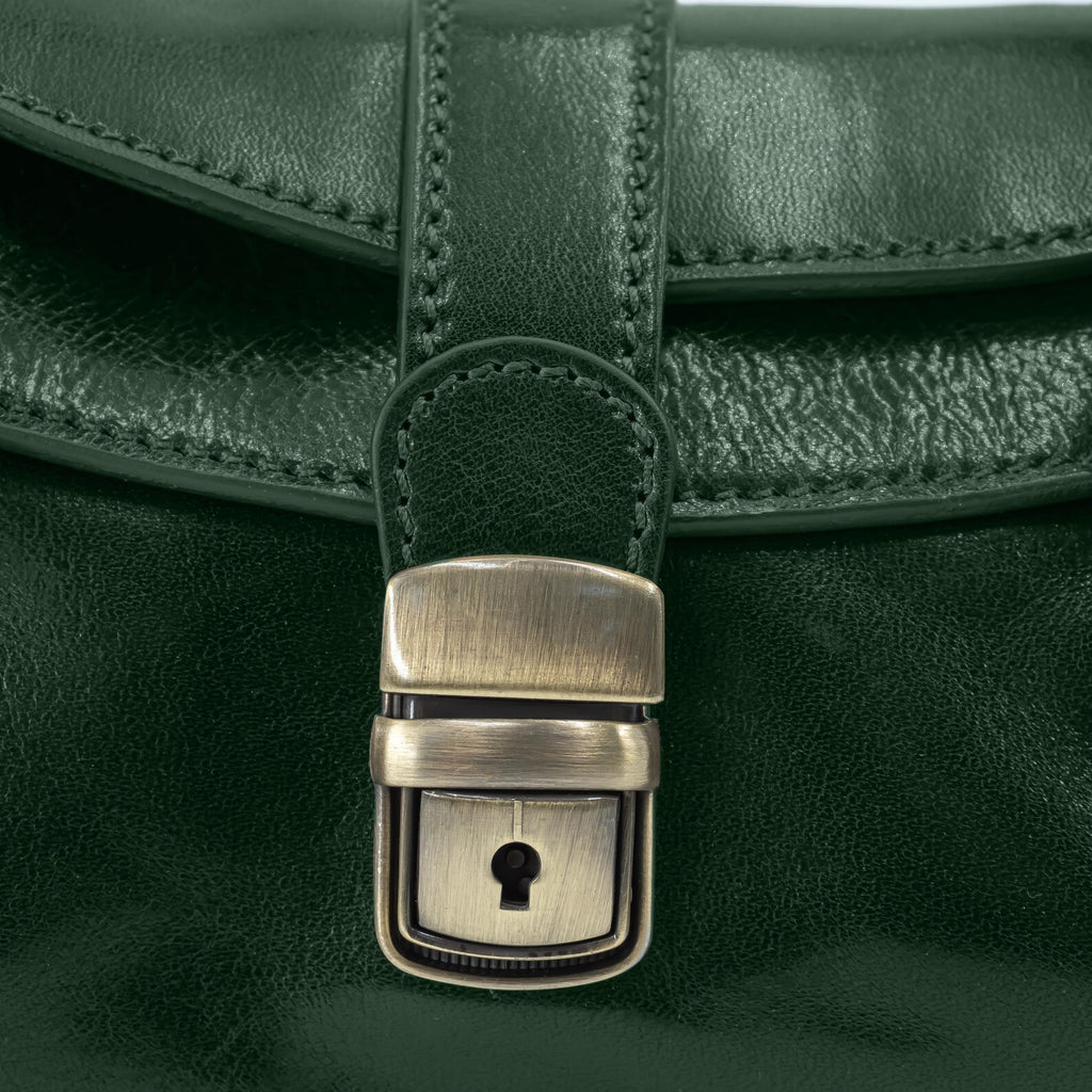 Italian Handmade Leather Bag for Women | Elegant Shoulder Bag From Florence, dark green Purse, Made in Italy | Top Handle Tote