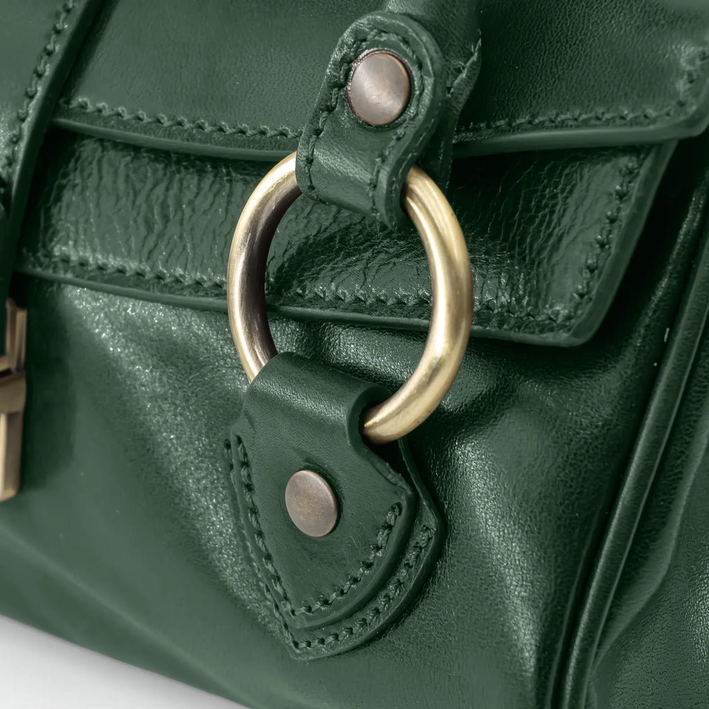 Italian Handmade Leather Bag for Women | Elegant Shoulder Bag From Florence, dark green Purse, Made in Italy | Top Handle Tote