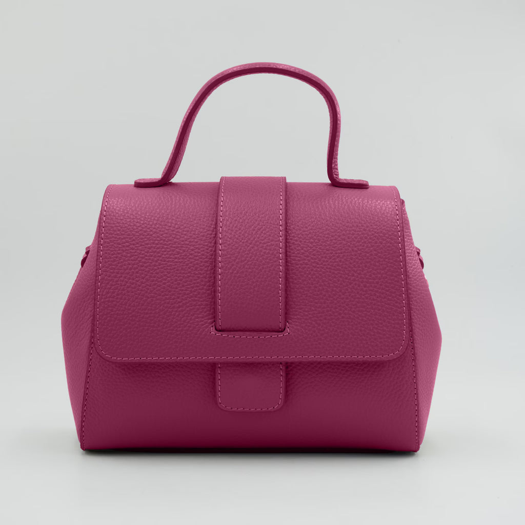Italian Handmade Leather Bag for Women | Elegant Pink Tote From Florence, Made in Italy | Pebbled Leather Top Handle Purse