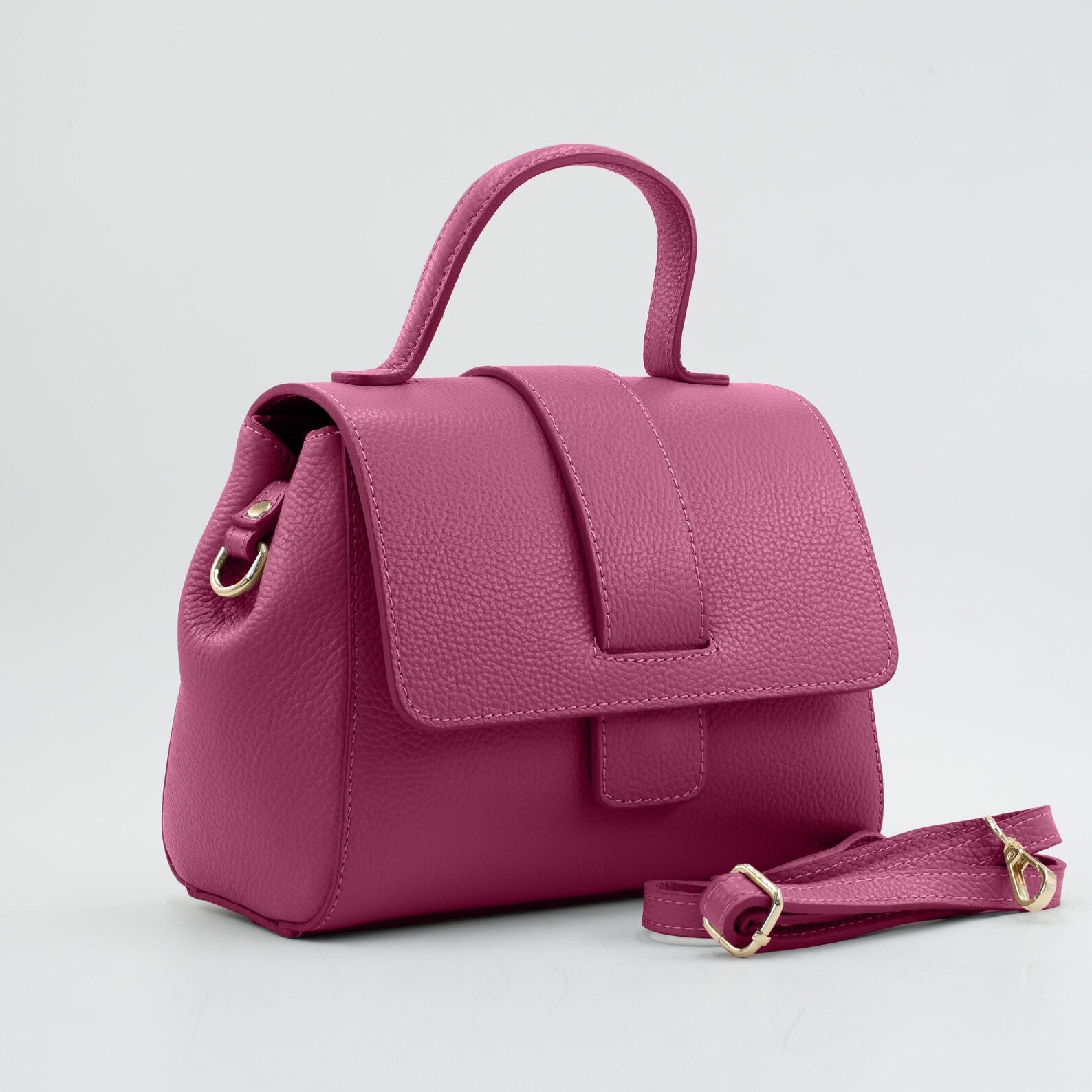Italian Handmade Leather Bag for Women | Elegant Pink Tote From Florence, Made in Italy | Pebbled Leather Top Handle Purse