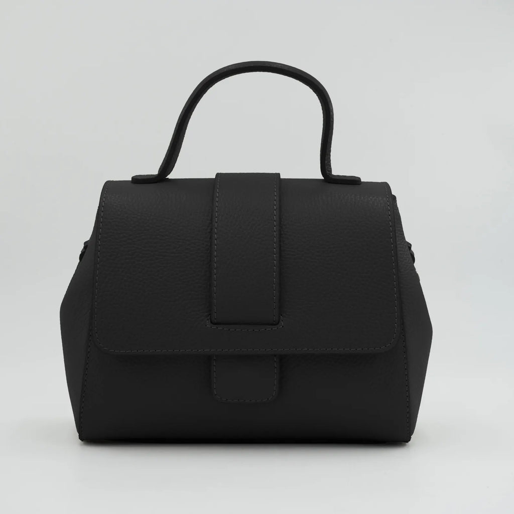 Italian Handmade Leather Bag for Women | Elegant Black Tote From Florence, Made in Italy | Pebbled Leather Top Handle Purse