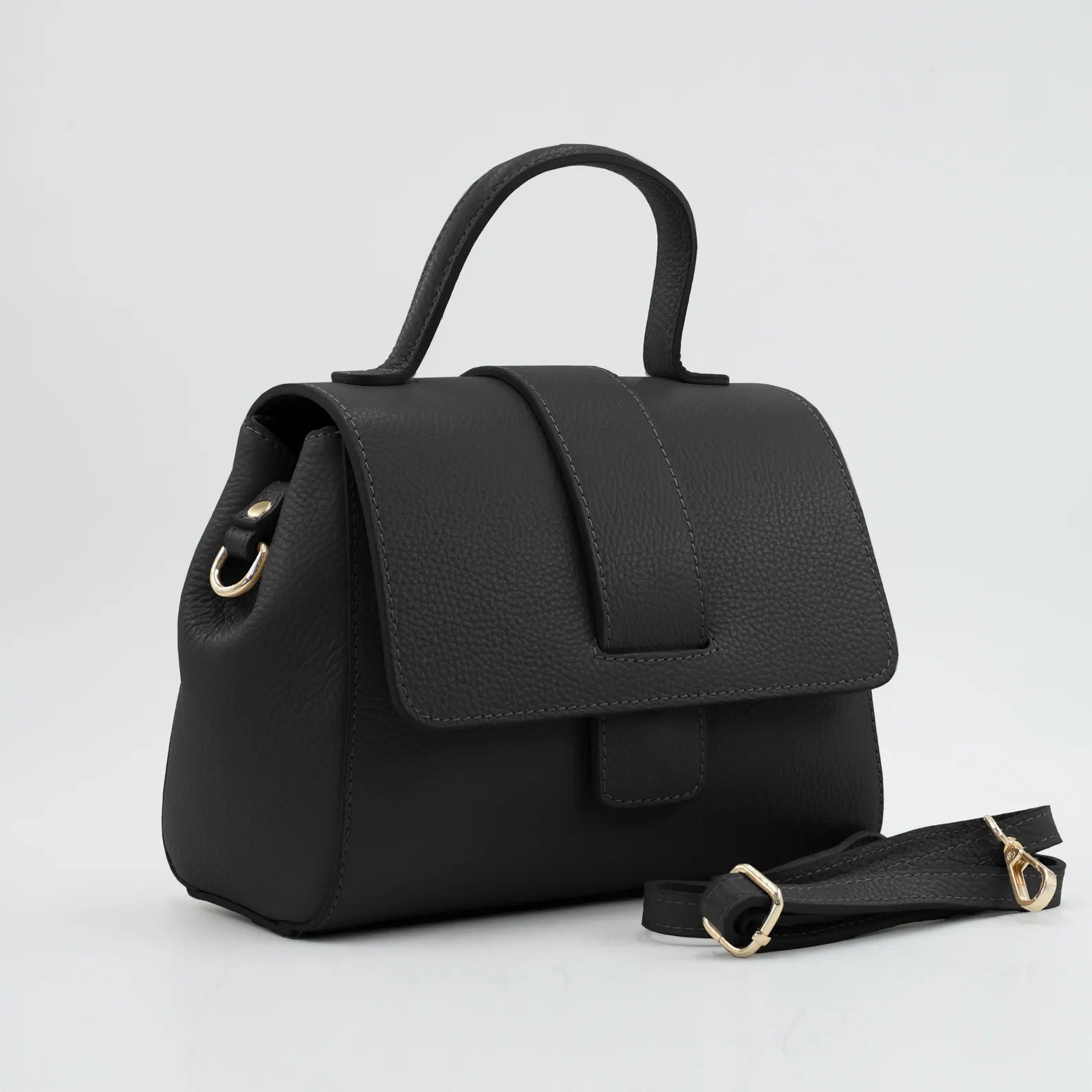 Italian Handmade Leather Bag for Women | Elegant Black Tote From Florence, Made in Italy | Pebbled Leather Top Handle Purse