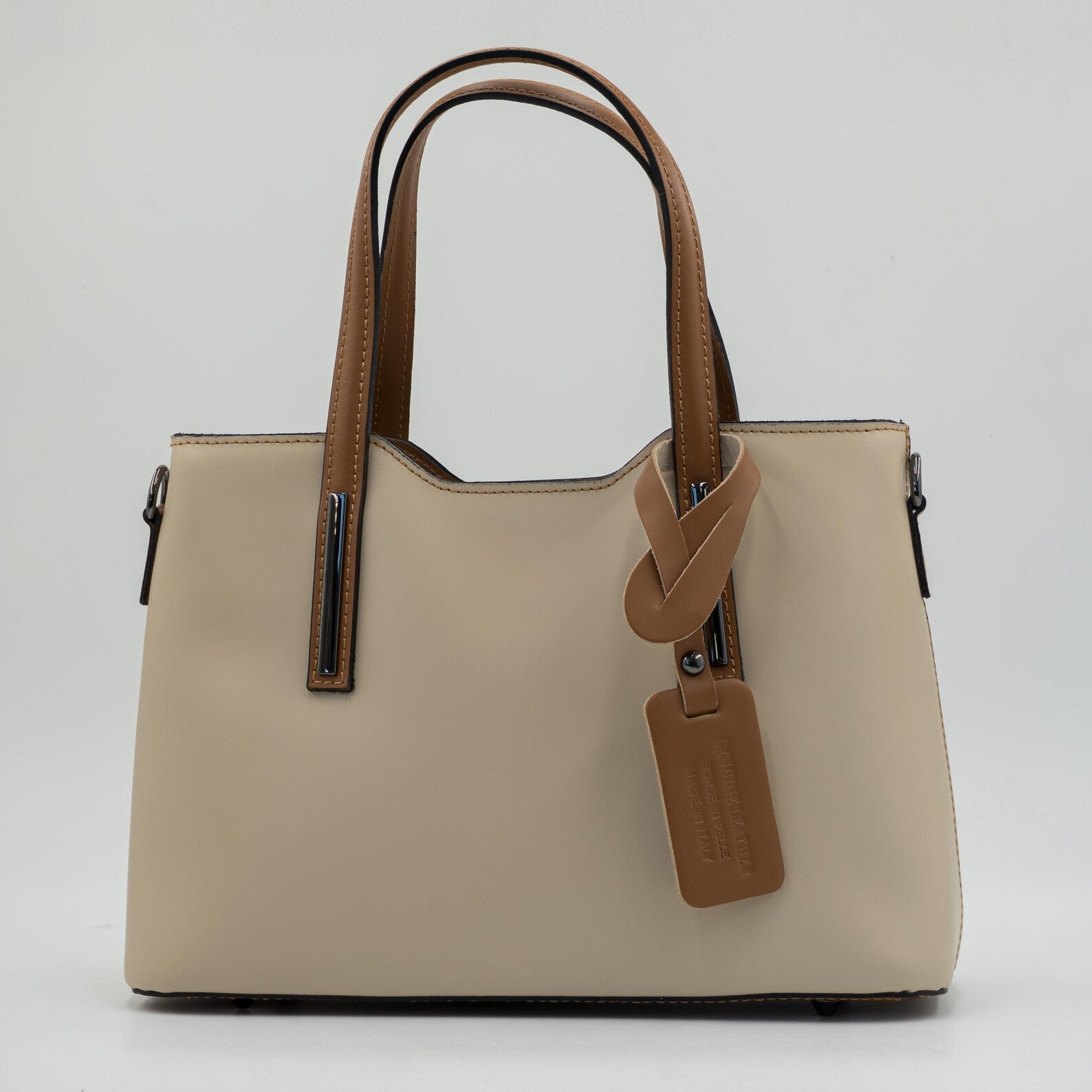 Italian Handmade Leather Bag for Women | Elegant Beige & Brown Tote From Florence, Made in Italy | Genuine Leather Purse