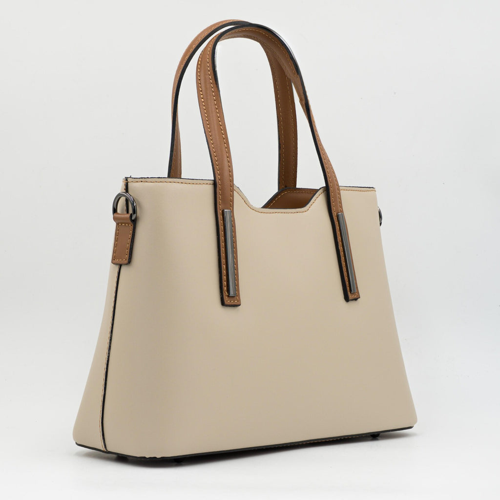 Italian Handmade Leather Bag for Women | Elegant Beige & Brown Tote From Florence, Made in Italy | Genuine Leather Purse