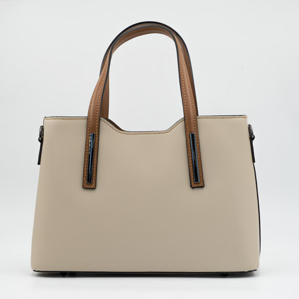 Italian Handmade Leather Bag for Women | Elegant Beige & Brown Tote From Florence, Made in Italy | Genuine Leather Purse
