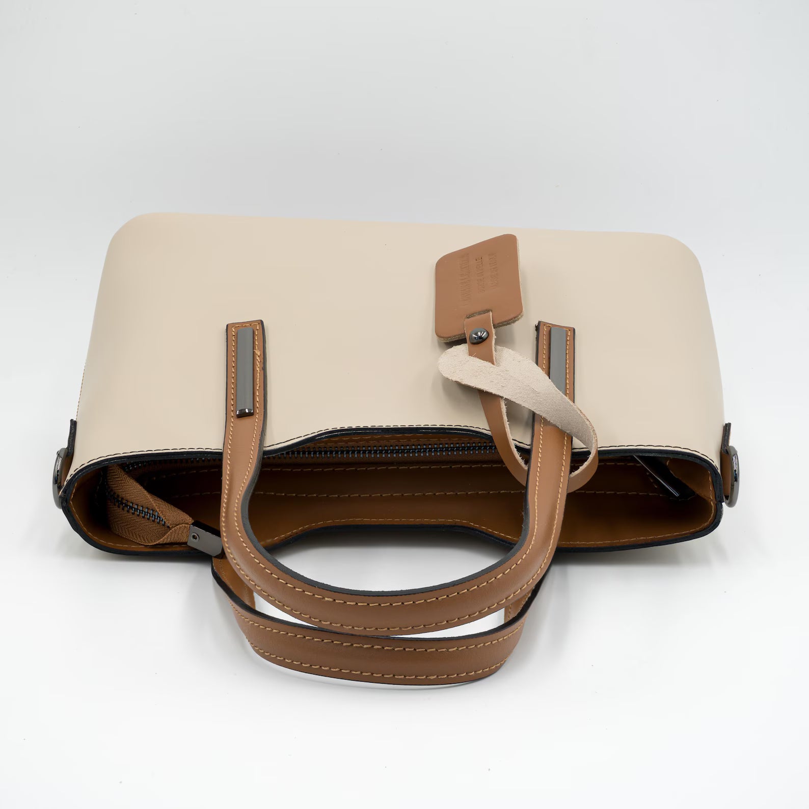 Italian Handmade Leather Bag for Women | Elegant Beige & Brown Tote From Florence, Made in Italy | Genuine Leather Purse