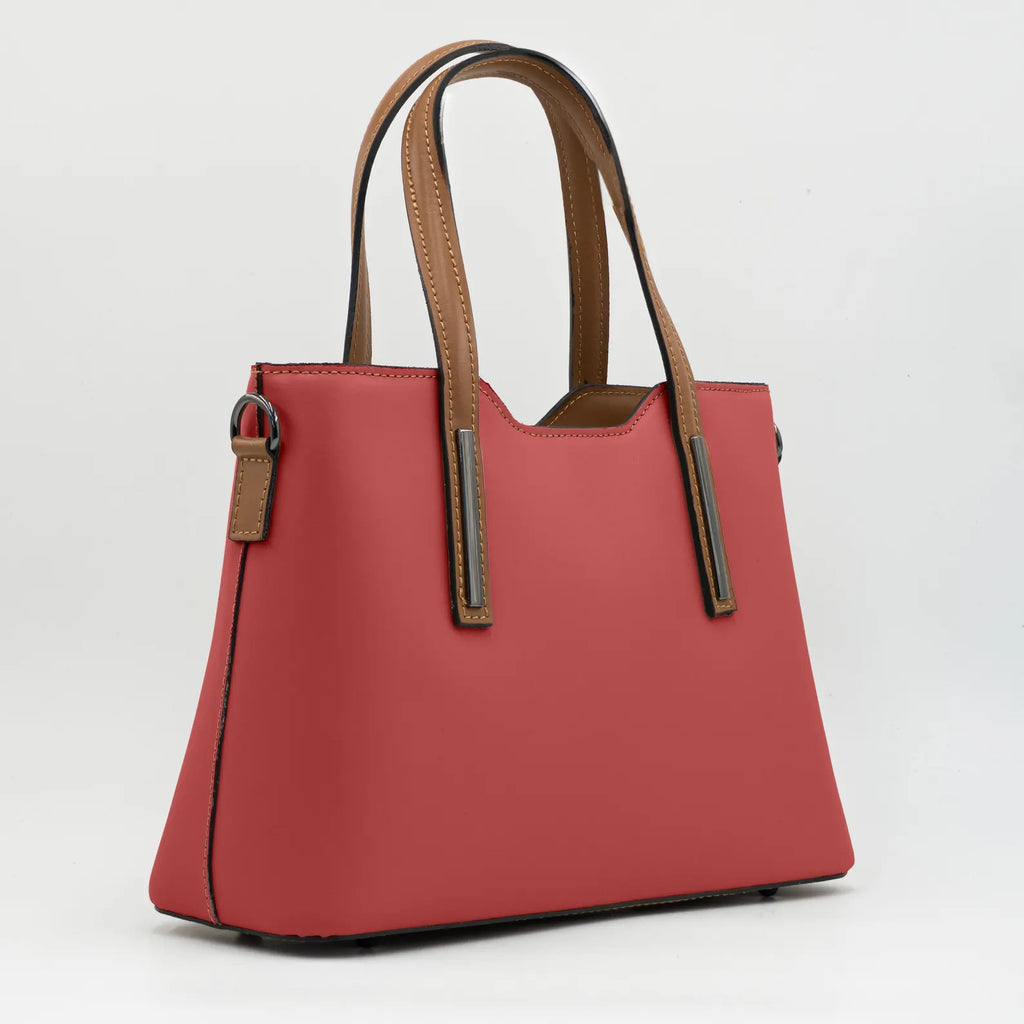 Italian Handmade Leather Bags for Women | Elegant Two-Tone Tote From Florence, Red & Brown Leather Purse, Made in Italy