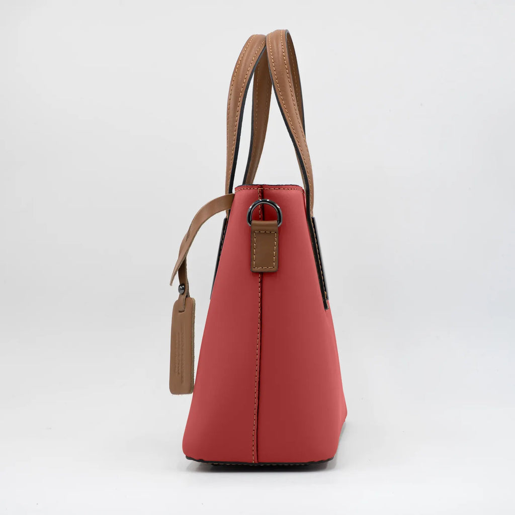 Italian Handmade Leather Bags for Women | Elegant Two-Tone Tote From Florence, Red & Brown Leather Purse, Made in Italy