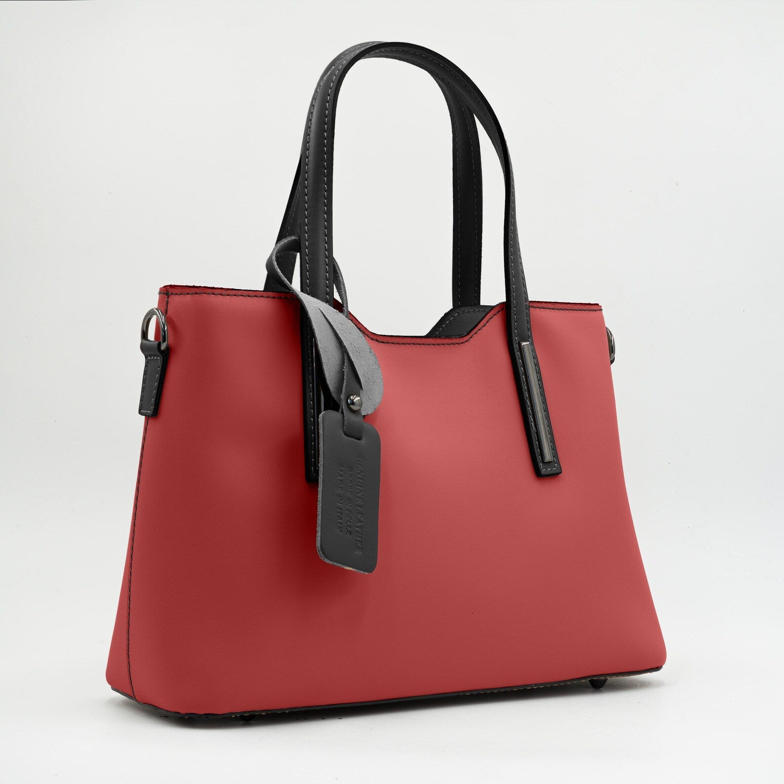 Italian Handmade Leather Bags for Women | Elegant Red & Black Leather Tote From Florence, Made in Italy | Work Purse Italian tote bag
