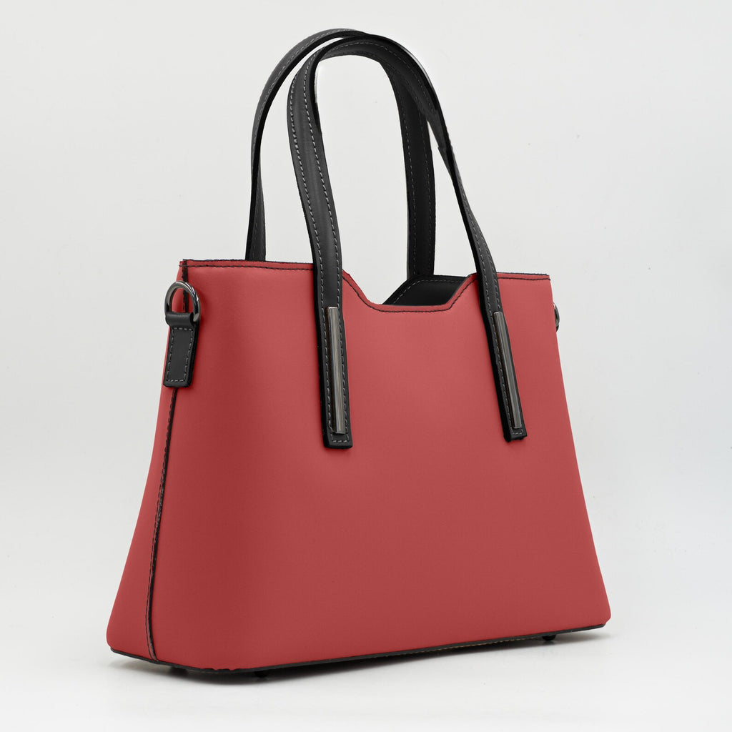 Italian Handmade Leather Bags for Women | Elegant Red & Black Leather Tote From Florence, Made in Italy | Work Purse Italian tote bag