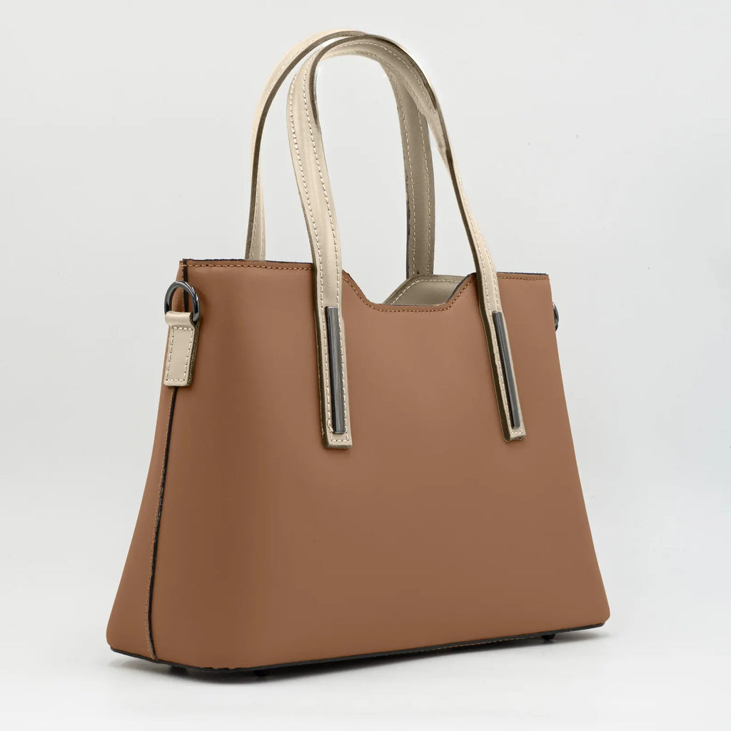 Italian Handmade Leather Bags for Women | Elegant Camel Leather Tote From Florence, Made in Italy | Work Purse