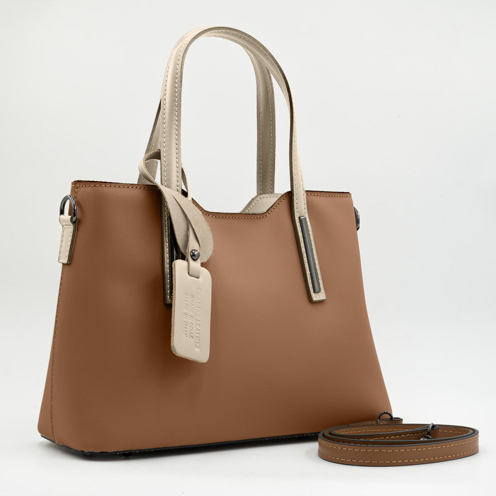 Italian Handmade Leather Bags for Women | Elegant Camel Leather Tote From Florence, Made in Italy | Work Purse