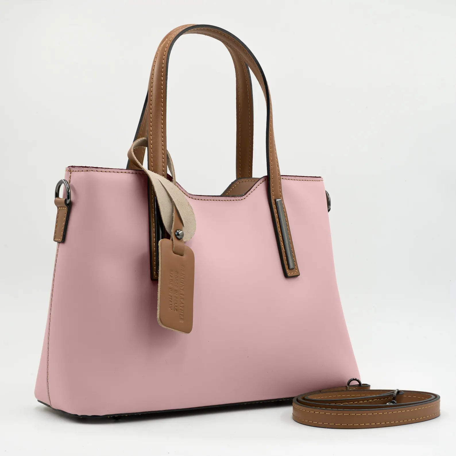 Italian Handmade Leather Bags for Women | Elegant Two-Tone Tote From Florence | Pink Leather Handbag | Made in Italy Purse | Shoulder Bag
