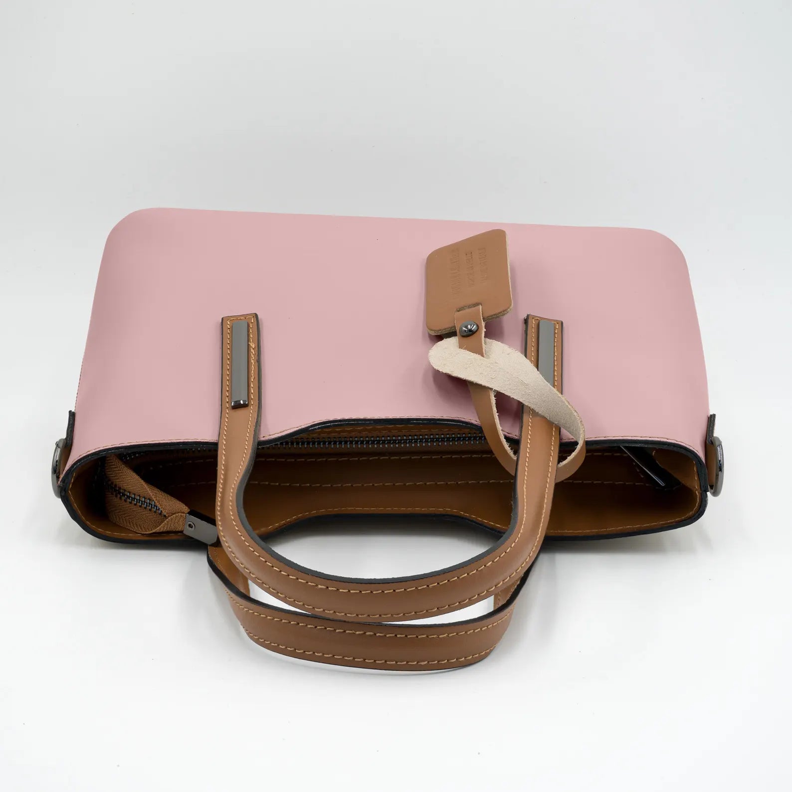 Italian Handmade Leather Bags for Women | Elegant Two-Tone Tote From Florence | Pink Leather Handbag | Made in Italy Purse | Shoulder Bag