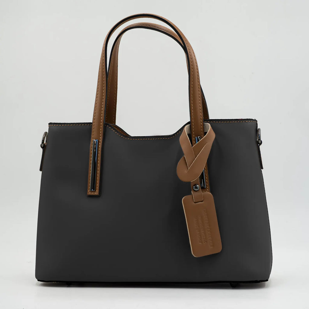 Italian Handmade Leather Bag for Women | Elegant Dark Gray Tote From Florence, Made in Italy