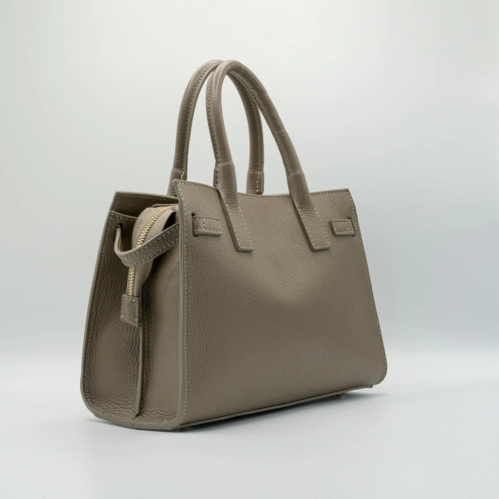 Italian Handmade Leather Bag for Women | Elegant Taupe Tote From Florence, Made in Italy | Luxury Top Handle Purse