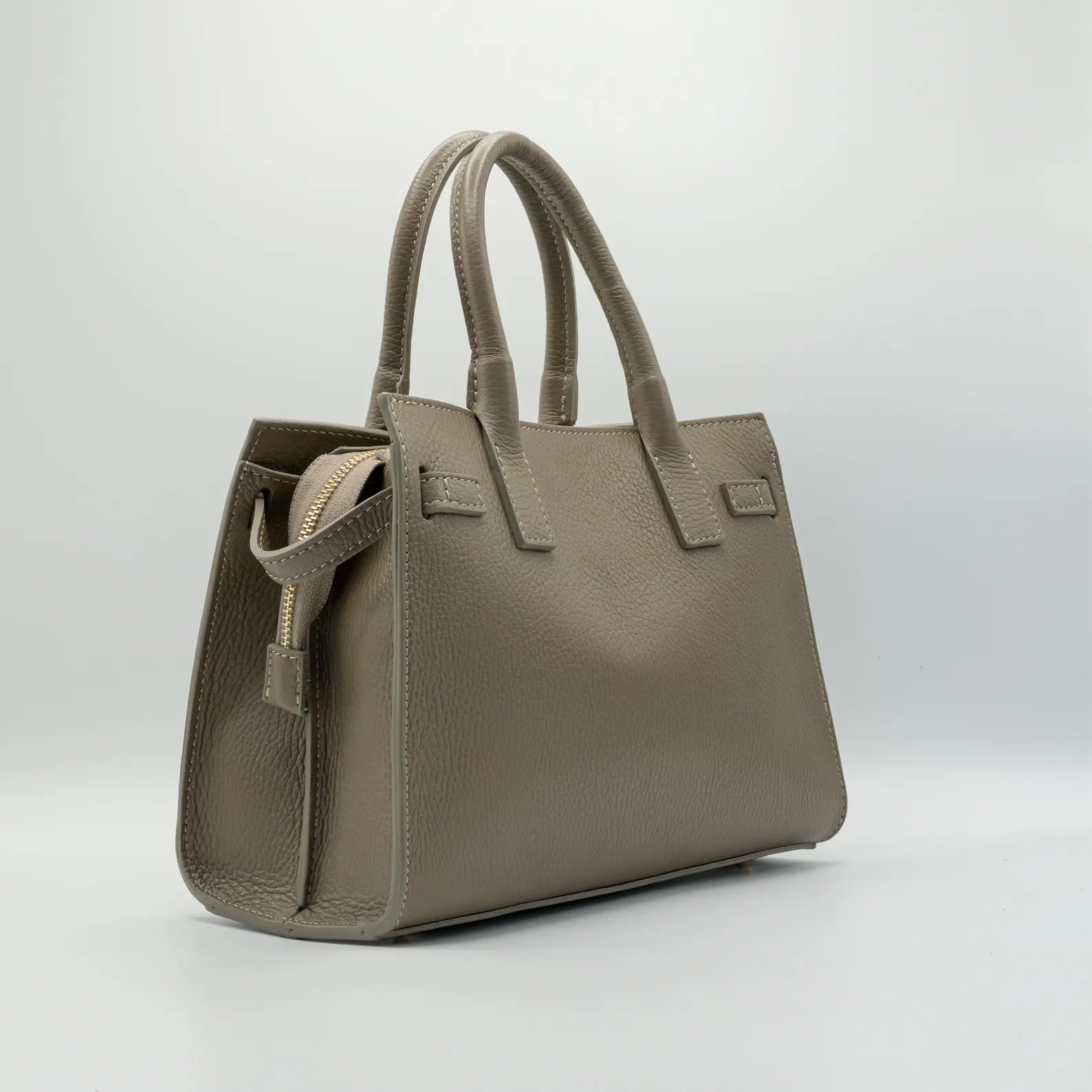 Italian Handmade Leather Bag for Women | Elegant Taupe Tote From Florence, Made in Italy | Luxury Top Handle Purse