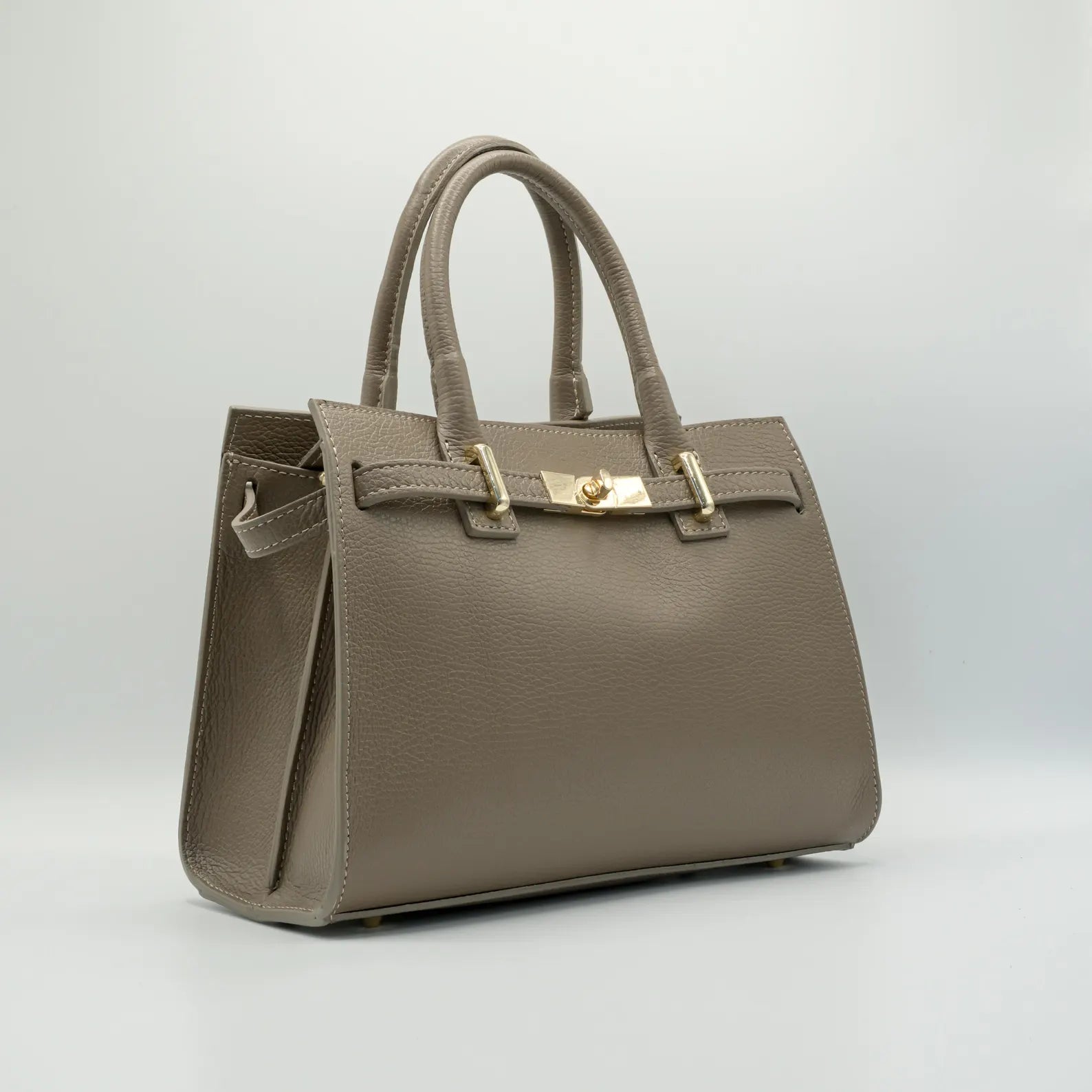 Italian Handmade Leather Bag for Women | Elegant Taupe Tote From Florence, Made in Italy | Luxury Top Handle Purse