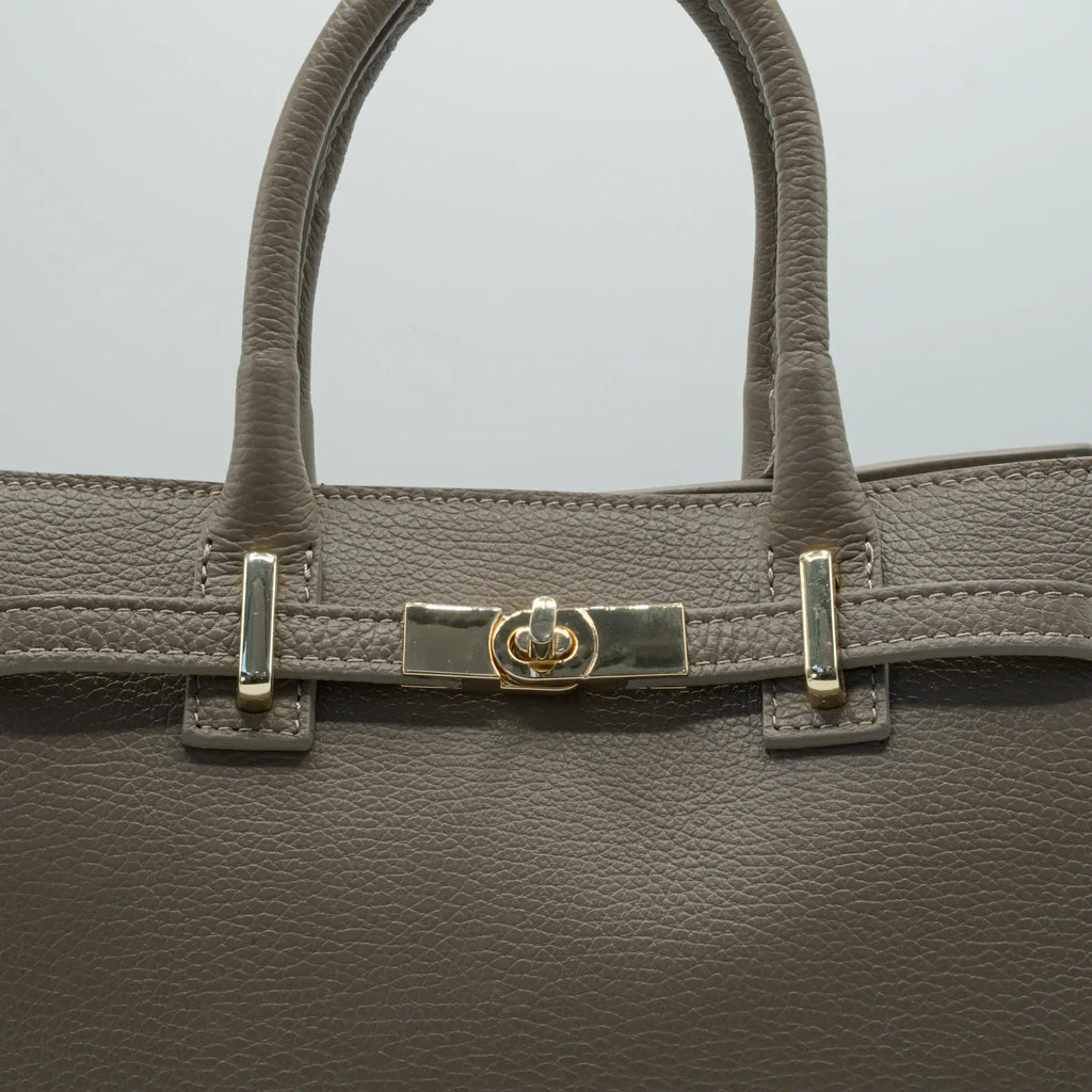 Italian Handmade Leather Bag for Women | Elegant Taupe Tote From Florence, Made in Italy | Luxury Top Handle Purse