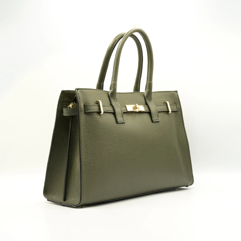 Italian Handmade Leather Bag for Women | Elegant Green Leather Tote From Florence, Made in Italy | Luxury Top Handle Purse