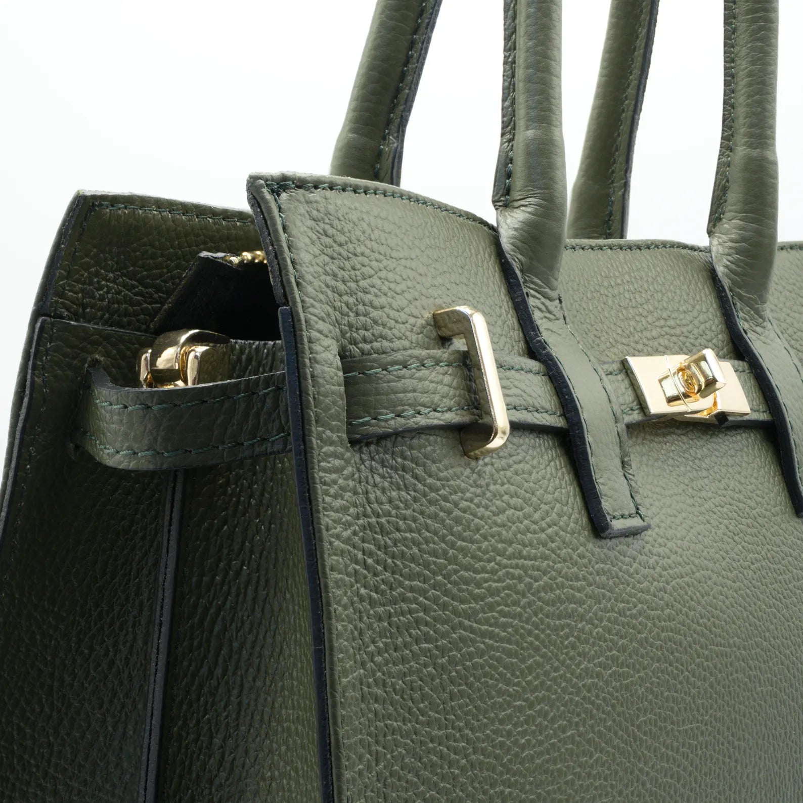 Italian Handmade Leather Bag for Women | Elegant Green Leather Tote From Florence, Made in Italy | Luxury Top Handle Purse
