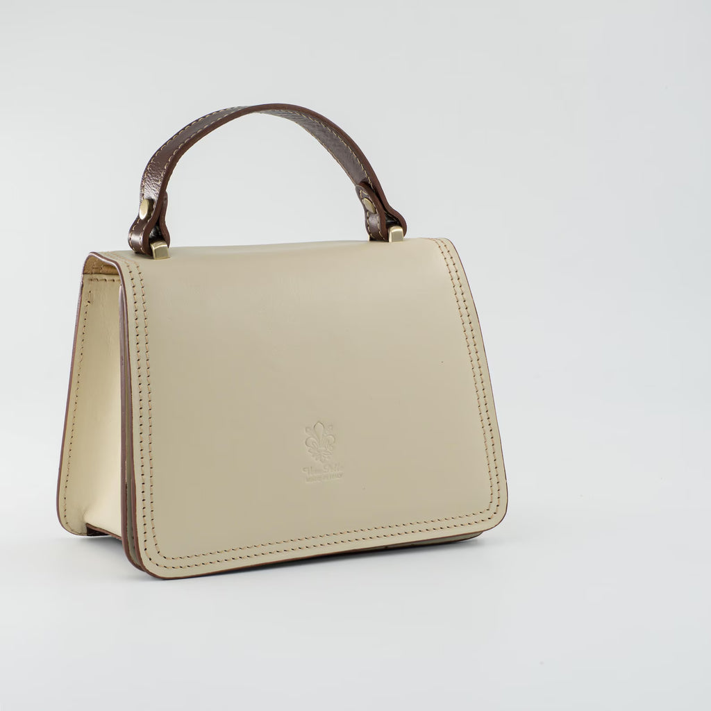 Italian Handmade Leather Bag for Women | Elegant Crossbody From Florence, Cream & Brown Shoulder Bag, Made in Italy