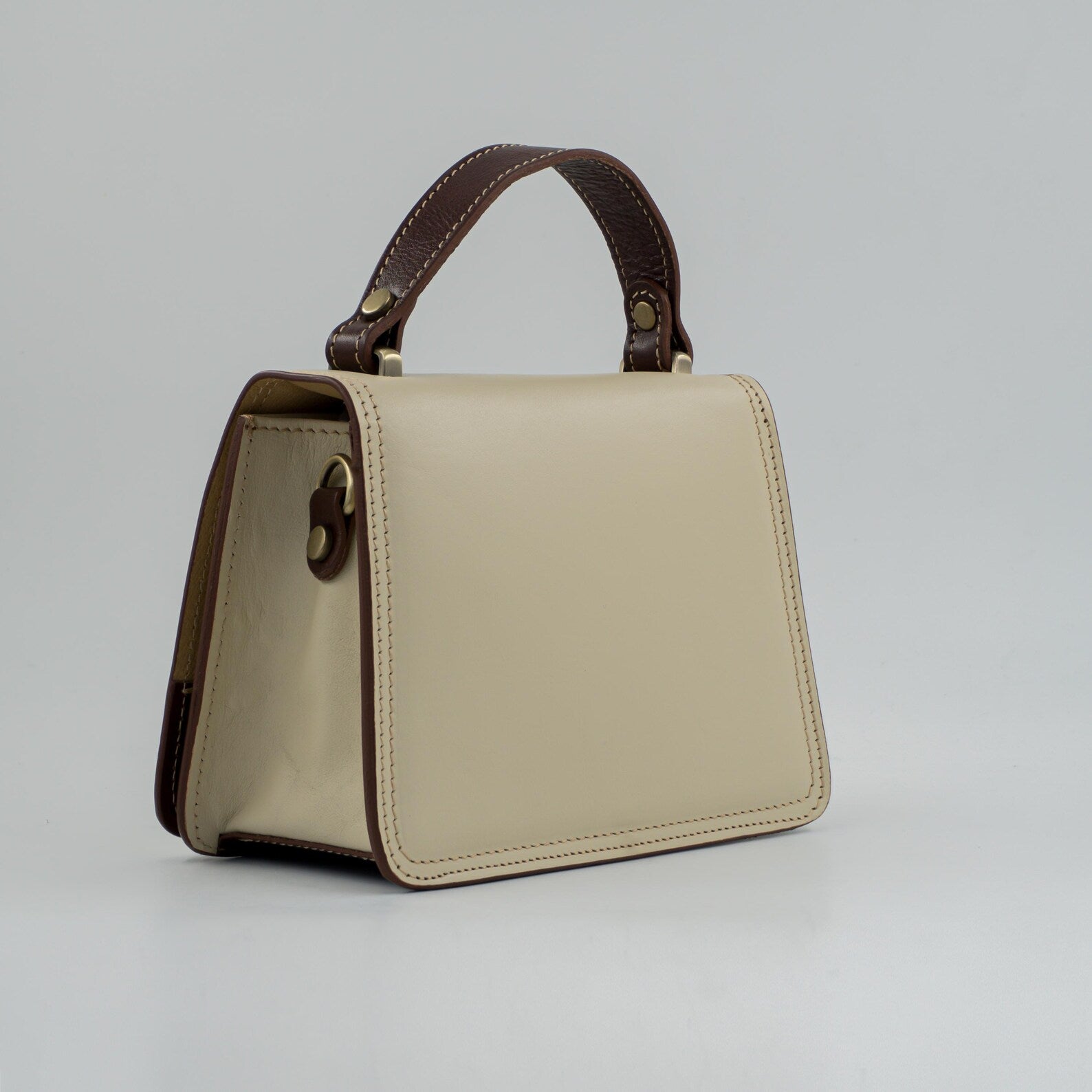 Italian Handmade Leather Bag for Women | Elegant Crossbody From Florence, Cream & Brown Shoulder Bag, Made in Italy