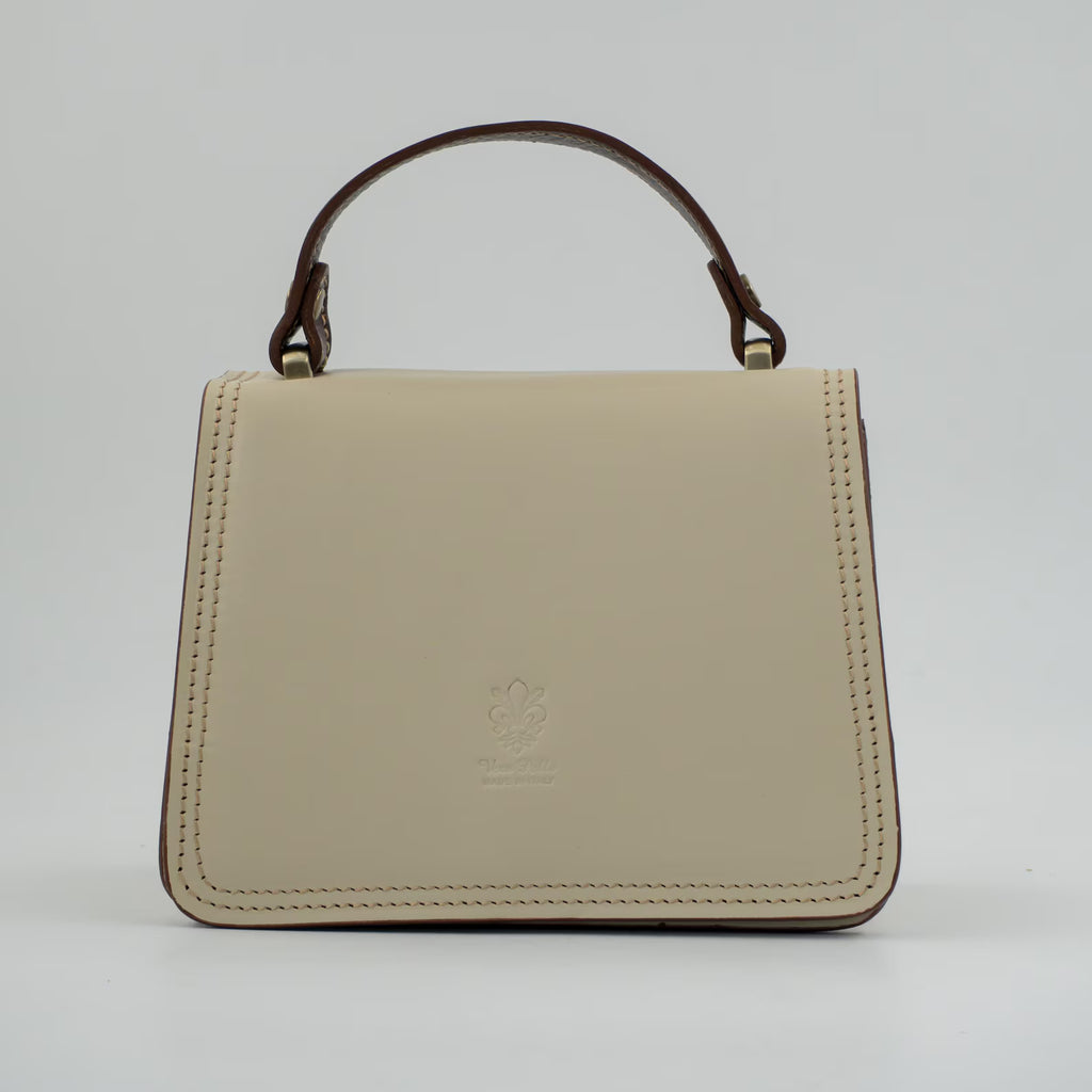 Italian Handmade Leather Bag for Women | Elegant Crossbody From Florence, Cream & Brown Shoulder Bag, Made in Italy
