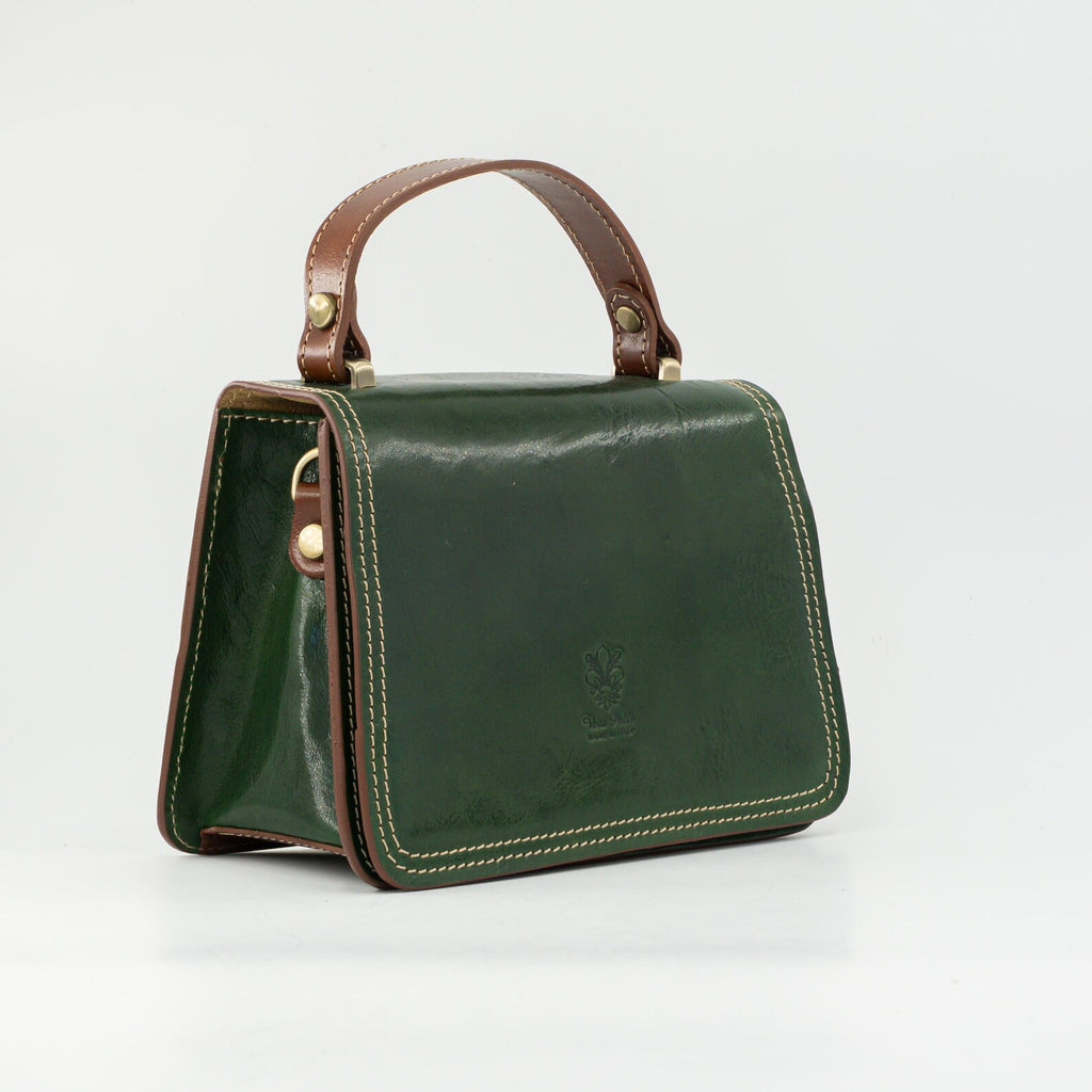 Italian Handmade Leather Bag for Women | Elegant Green Leather Purse Crossbody & Top Handle Ita Bag | From Florence, Made in Italy