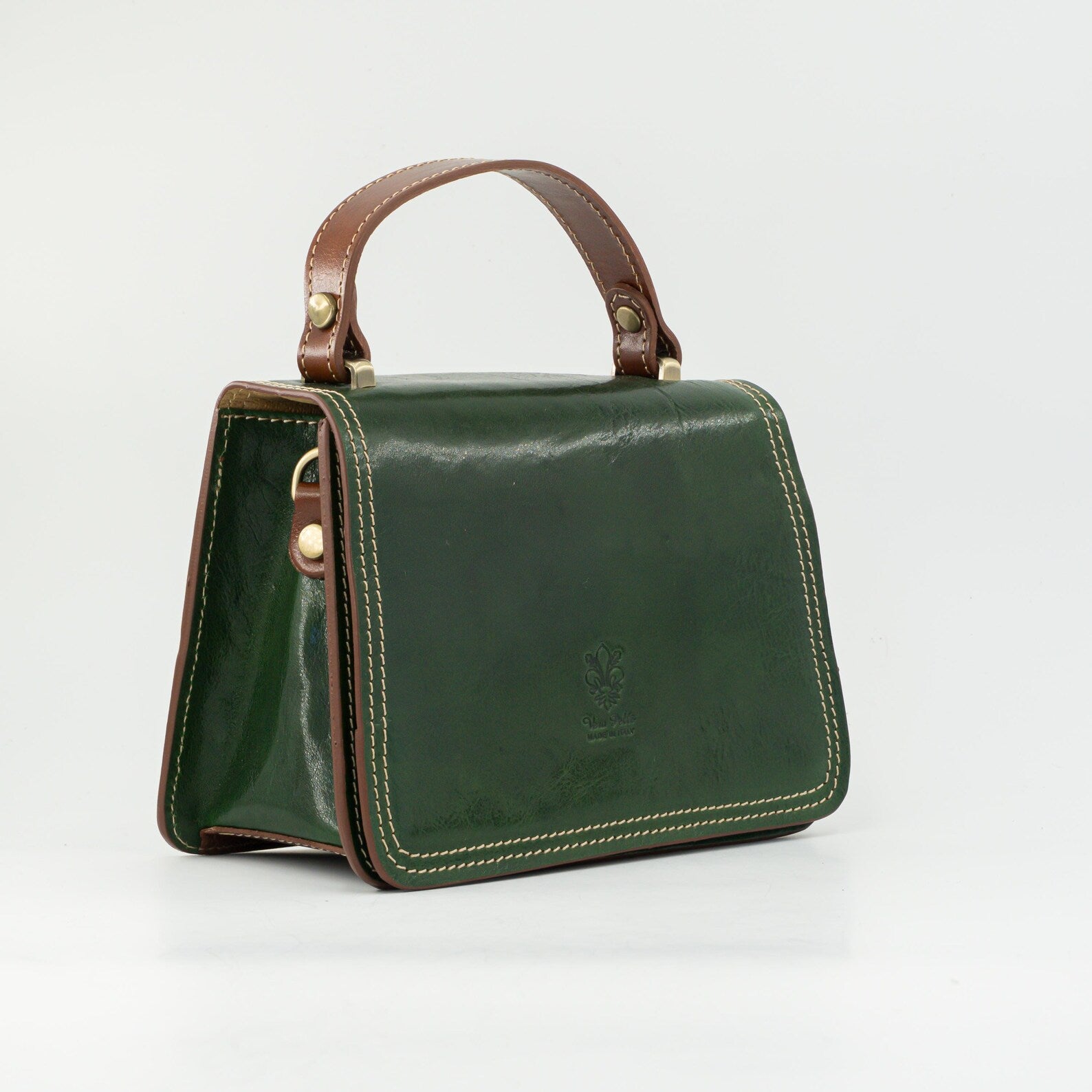 Italian Handmade Leather Bag for Women | Elegant Green Leather Purse Crossbody & Top Handle Ita Bag | From Florence, Made in Italy