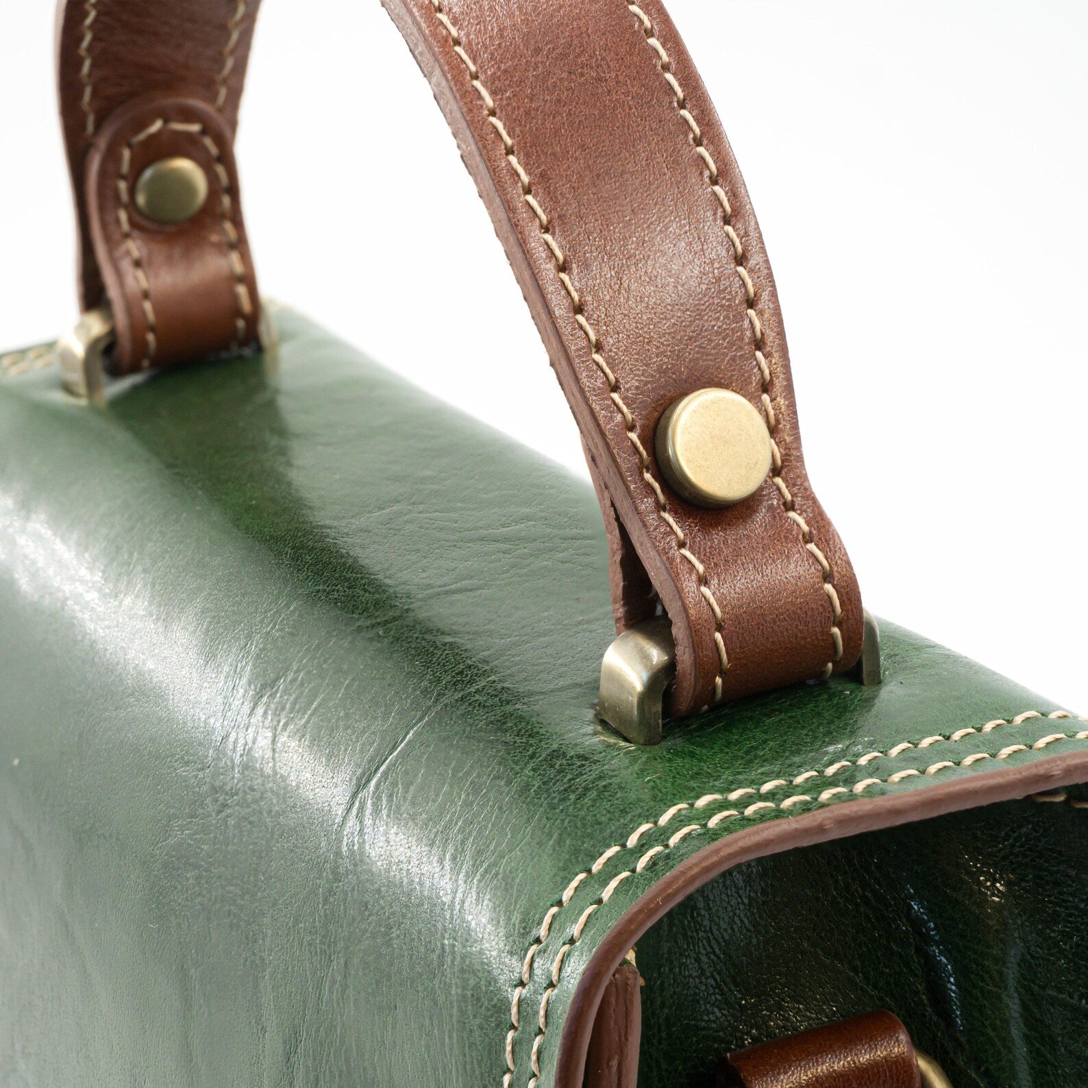 Italian Handmade Leather Bag for Women | Elegant Green Leather Purse Crossbody & Top Handle Ita Bag | From Florence, Made in Italy