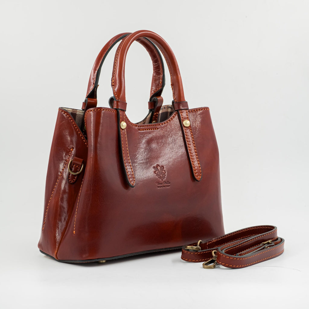 Italian Handmade Leather Bag for Women | From Florence, Made in Italy | Dark Brown Tote Bag | Leather Top Handle & Crossbody