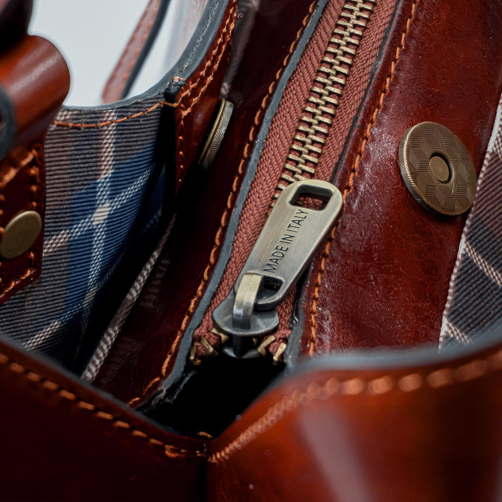 Italian Handmade Leather Bag for Women | From Florence, Made in Italy | Dark Brown Tote Bag | Leather Top Handle & Crossbody